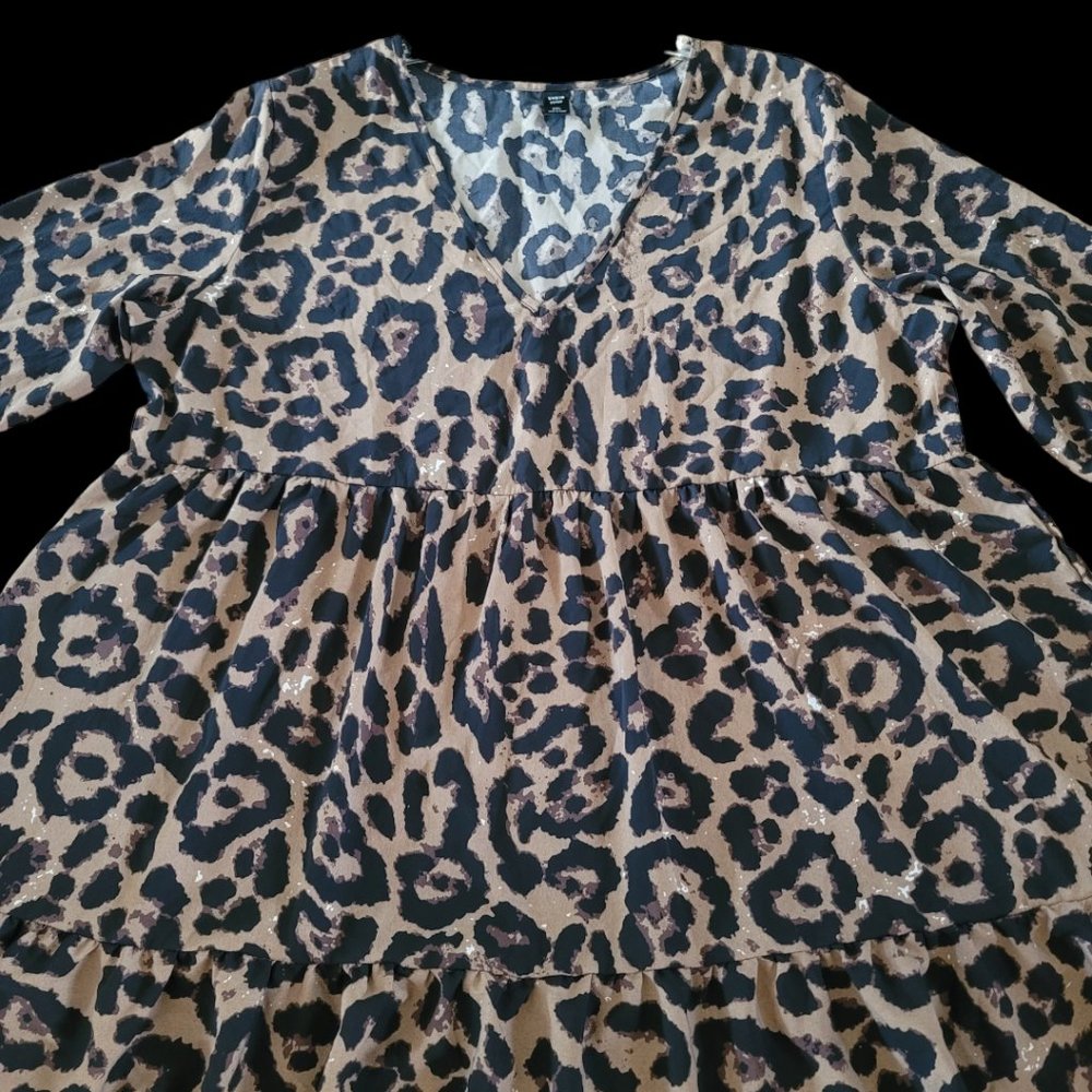 Curve Plus Leopard Print A Line Tiered Ruffle Hem Dress 2X - Picture 5 of 7